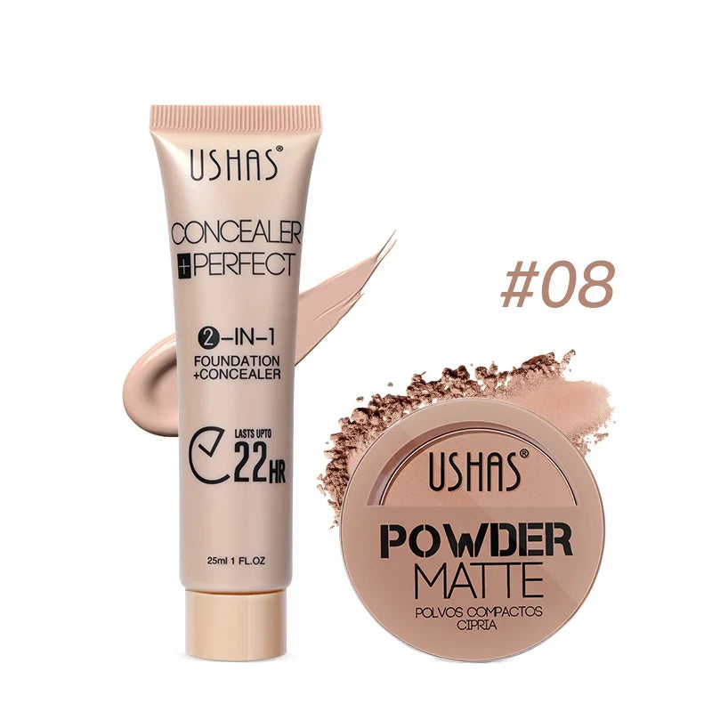 Foundation + Powder Combo Set Brighten Skin Color Waterproof Anti-sweat Soft Focus Foundation
