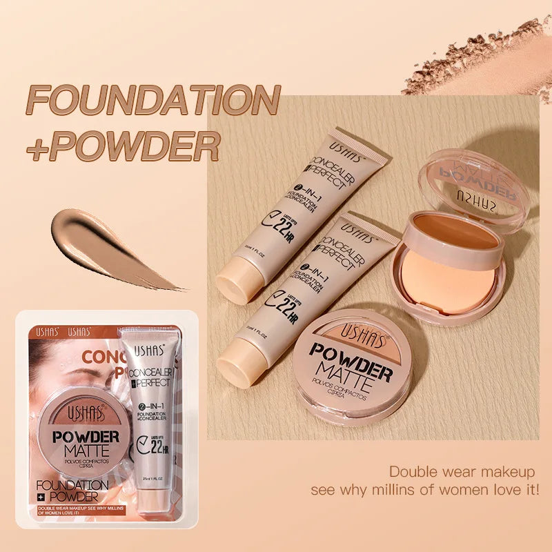 Foundation + Powder Combo Set Brighten Skin Color Waterproof Anti-sweat Soft Focus Foundation