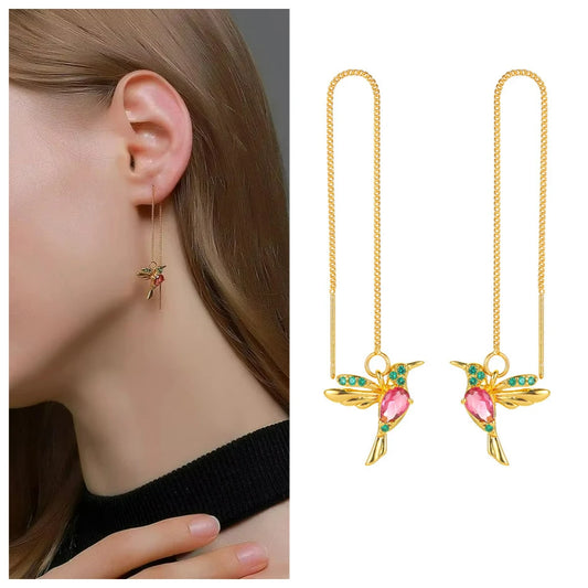 Dangle Earrings Long Tassel Wings Zircon Hummingbird Women's Fashionable Jewelry Charm