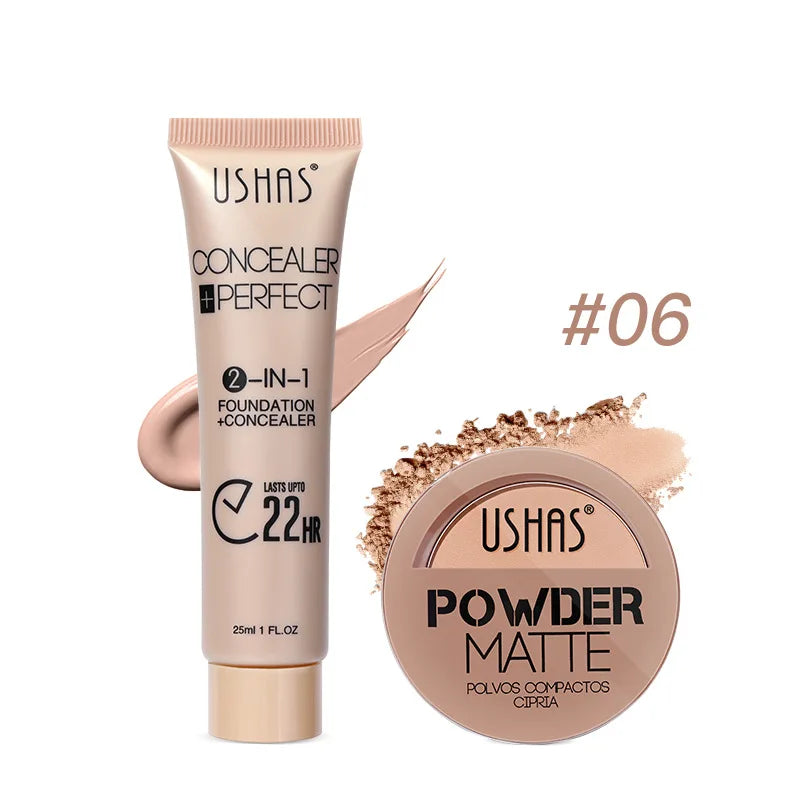 Foundation + Powder Combo Set Brighten Skin Color Waterproof Anti-sweat Soft Focus Foundation