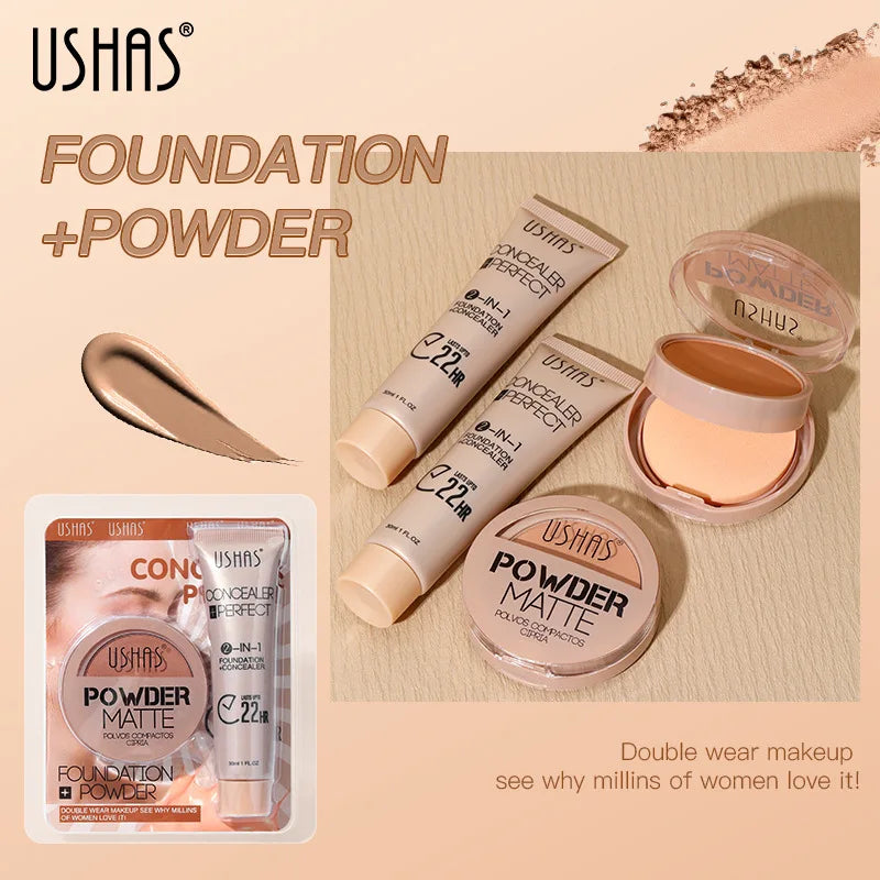 Foundation + Powder Combo Set Brighten Skin Color Waterproof Anti-sweat Soft Focus Foundation