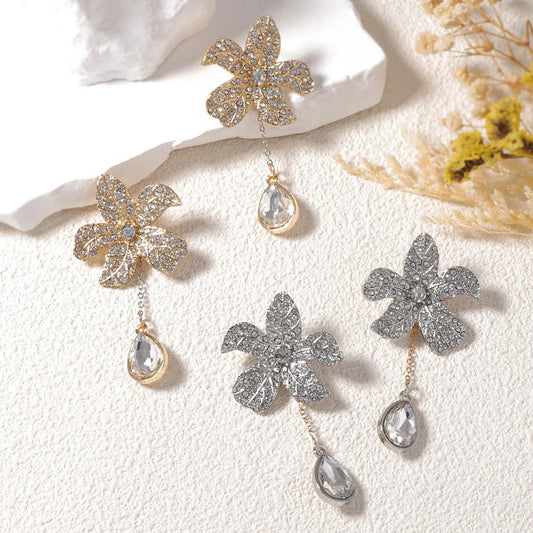 ZAA Luxury Design Rhinestone Flower Dangling Earrings Elegant Jewelry For Women Trendy Holiday Party Charm Accessories Gifts