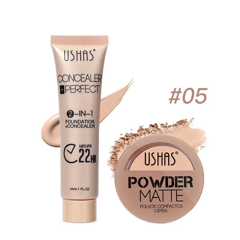 Foundation + Powder Combo Set Brighten Skin Color Waterproof Anti-sweat Soft Focus Foundation