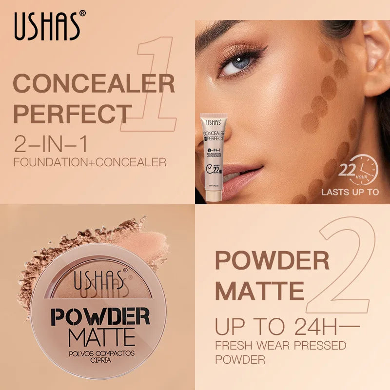 Foundation + Powder Combo Set Brighten Skin Color Waterproof Anti-sweat Soft Focus Foundation