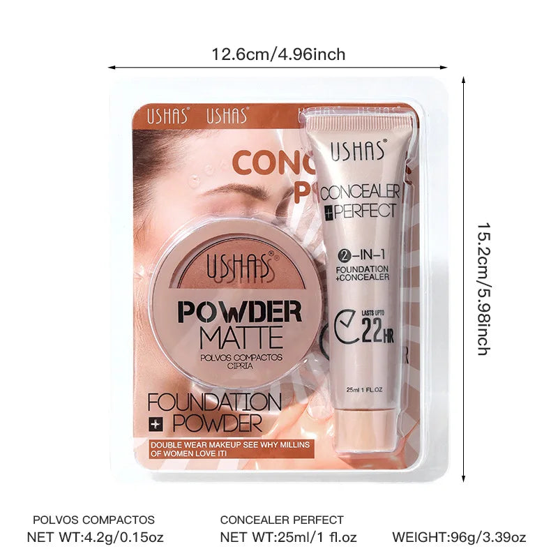 Foundation + Powder Combo Set Brighten Skin Color Waterproof Anti-sweat Soft Focus Foundation