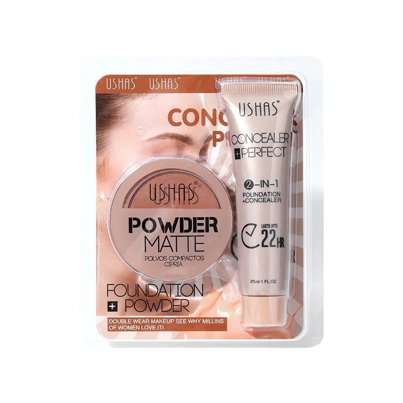 Foundation + Powder Combo Set Brighten Skin Color Waterproof Anti-sweat Soft Focus Foundation