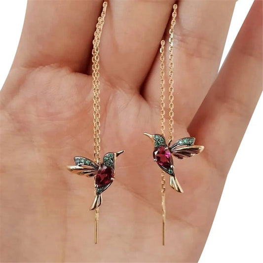 Newly Ladies Elegant Hummingbird Rhinestone Stud Earrings Dangle Earrings Women Spread Wings Bird Earrings серьги сережки 2022