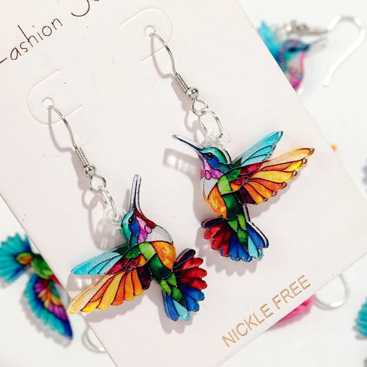 Cute Colorful Hummingbird Acrylic Dangle Earrings For Women Girls New Fashion Animals Birds Drop Earrings Statement Jewelry Gift