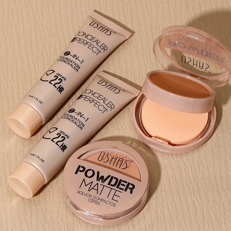 Foundation + Powder Combo Set Brighten Skin Color Waterproof Anti-sweat Soft Focus Foundation